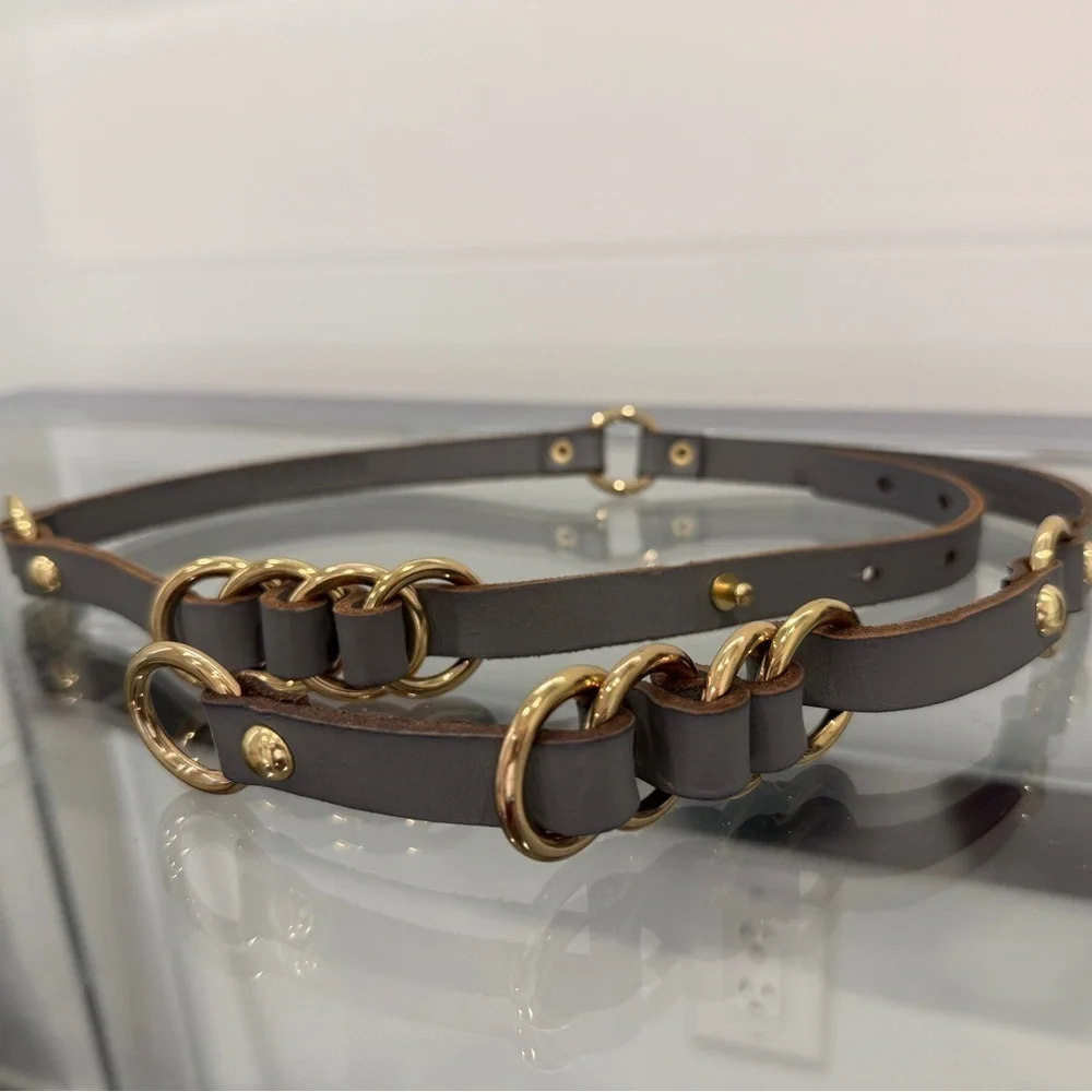 Tarnish Gray with Gold Hardware Genuine Leather Women’s Belt (S/M)